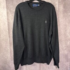 Polo Ralph Lauren 100% Granite Merino Wool Sweater Mens XXL Crew Neck Gray Pony